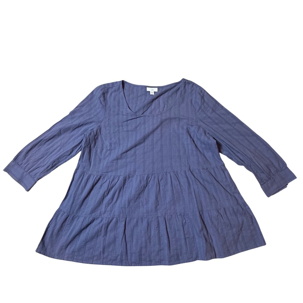 J. Jill Blue Periwinkle Cotton Tiered Tunic Top Textured 3/4 Sleeve Med Coastal